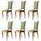 Art Deco French Interwar Green Leatherette & Wood Chairs, 1940, Set of 6