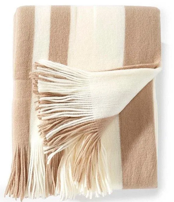 Ashford Brushed Knit Fringe Striped Throw Blanket
