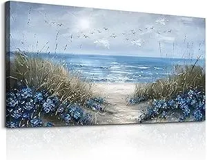 KELIYUAN Wall Art For Living Room Canvas Wall Decor For Bedroom Office Decorations Blue Ocean Wall Painting Sea Wave Pictures Artwork Modern Beach Posters Aesthetic Ready To Hang Home Decor 20"x40"