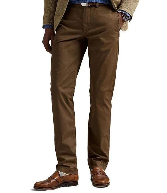 Straight Fit Flat Front Stretch Twill Solid Chino Pants