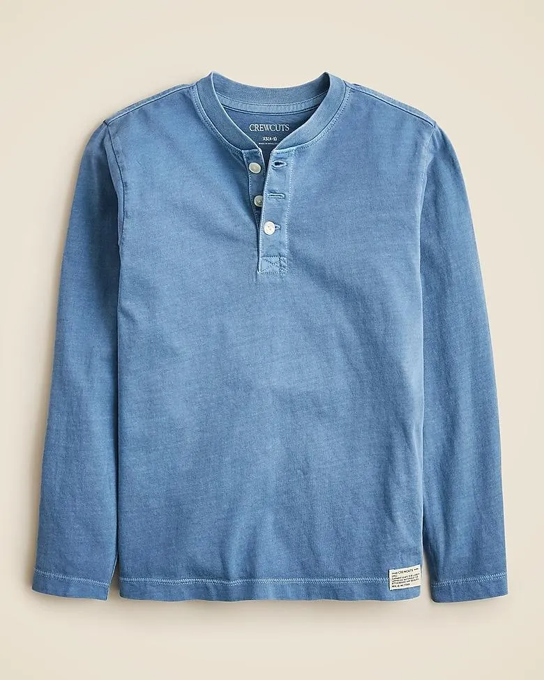 Kids' long-sleeve garment-dyed henley T-shirt in broken-in-jersey