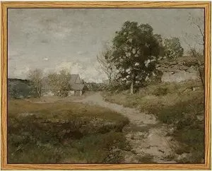 InSimSea Framed Canvas Wall Art, Vintage Outskirts Painting Prints for Farmhouse & Bedroom Decor, Small Bathroom Wall Art, 8"x10"