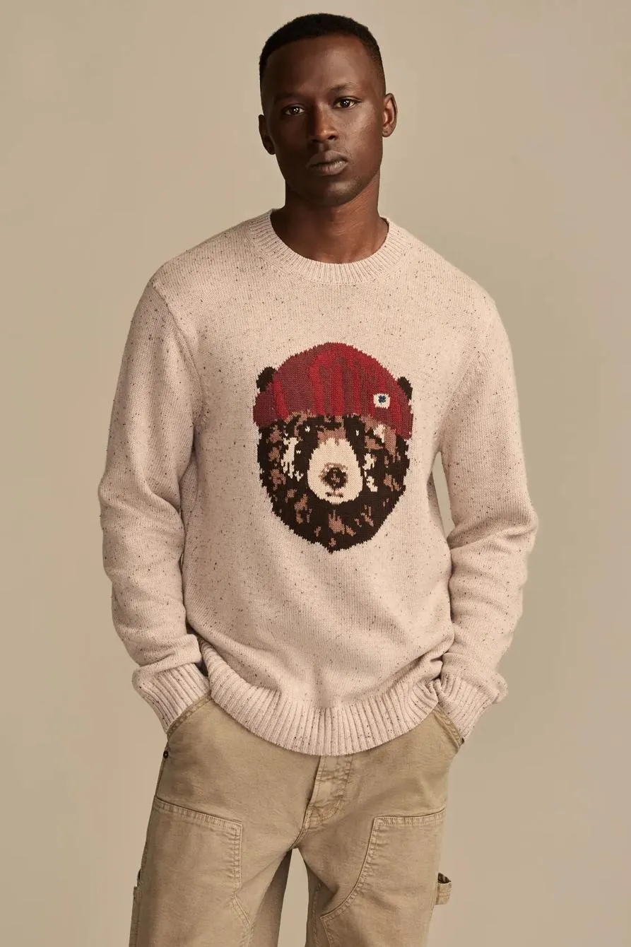 crew neck bear intarsia sweater