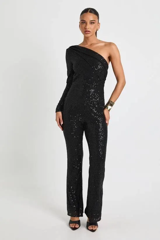 Asymmetric Sequin Wide Leg Jumpsuit