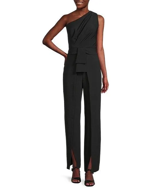 Aliza One Shoulder Wide Leg Crepe Jumpsuit