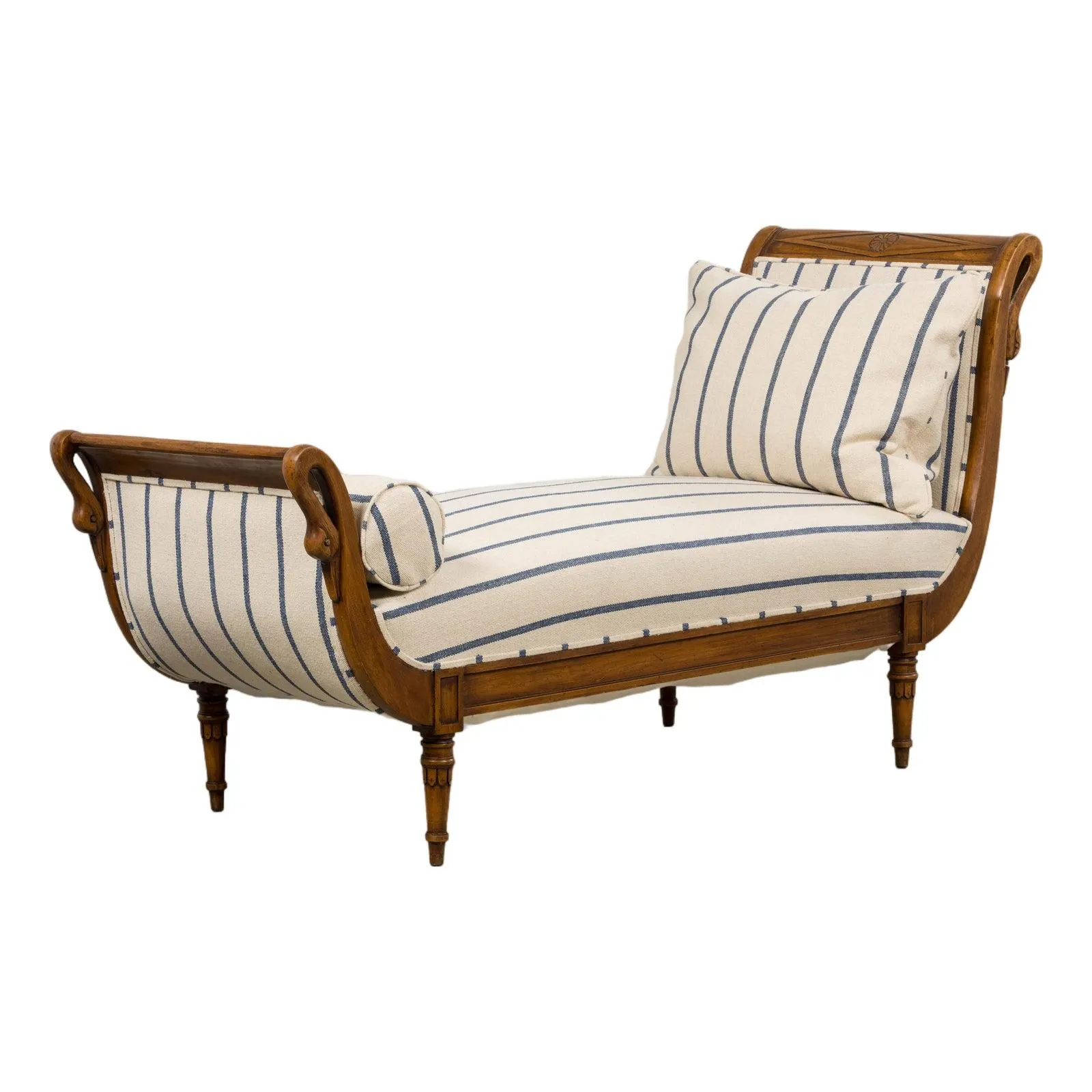 Early 19th Century French Empire Mahogany Recamier in Striped Jacquard