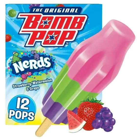 Bomb Pop NERDS Freeze Ice Pop, Frozen Freezer Dessert, 12 Pack