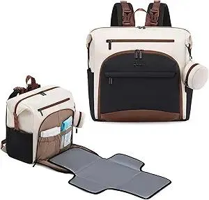 LOVEVOOK Diaper Bag Backpack, Baby Bag with Changing pad, Waterproof Diaper Backpack for Mom Dad, cute Mommy Bag for Boy and Girl, Travel Essential Baby Registry Shower, Black-White-Brown