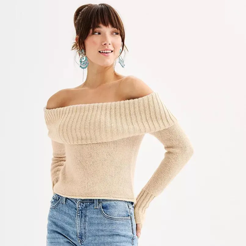Juniors' SO® Off-The-Shoulder Long Sleeve Sweater