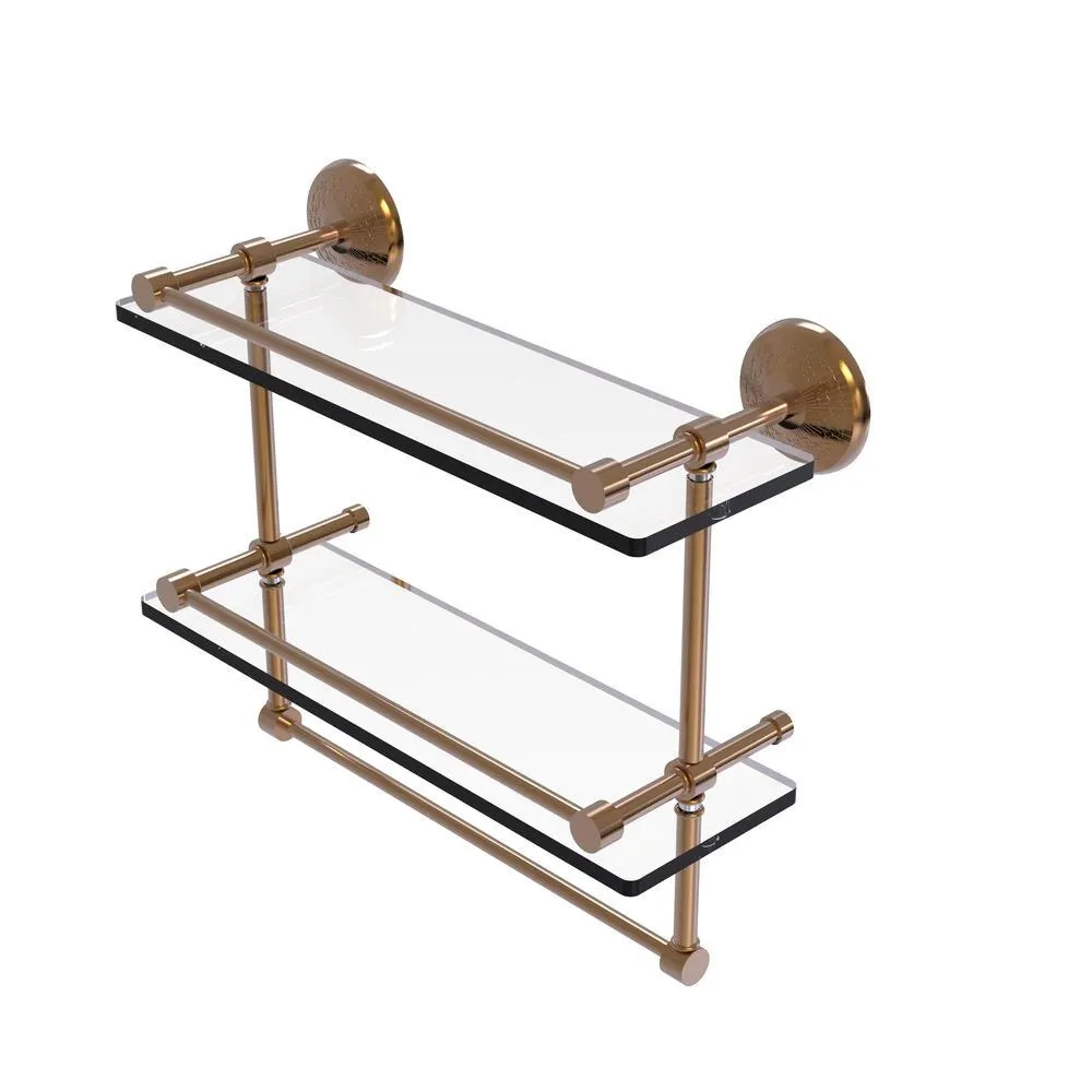 Allied Brass Monte Carlo 16" Brushed Bronze 2-Tier Gallery Glass Bathroom Shelf with Towel Bar