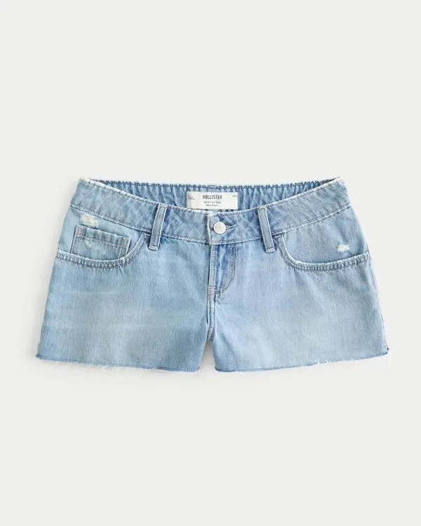 Ultra Low-Rise Ripped Medium Wash Mini Denim Shorts