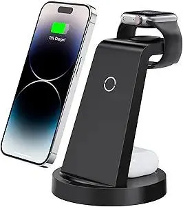 3 in 1 Charging Station for iPhone, Wireless Charger for iPhone 17 16e 16 15 14 13 12 11 X Pro Max & Apple Watch - Wireless Charging Station for AirPods 4 3 Pro