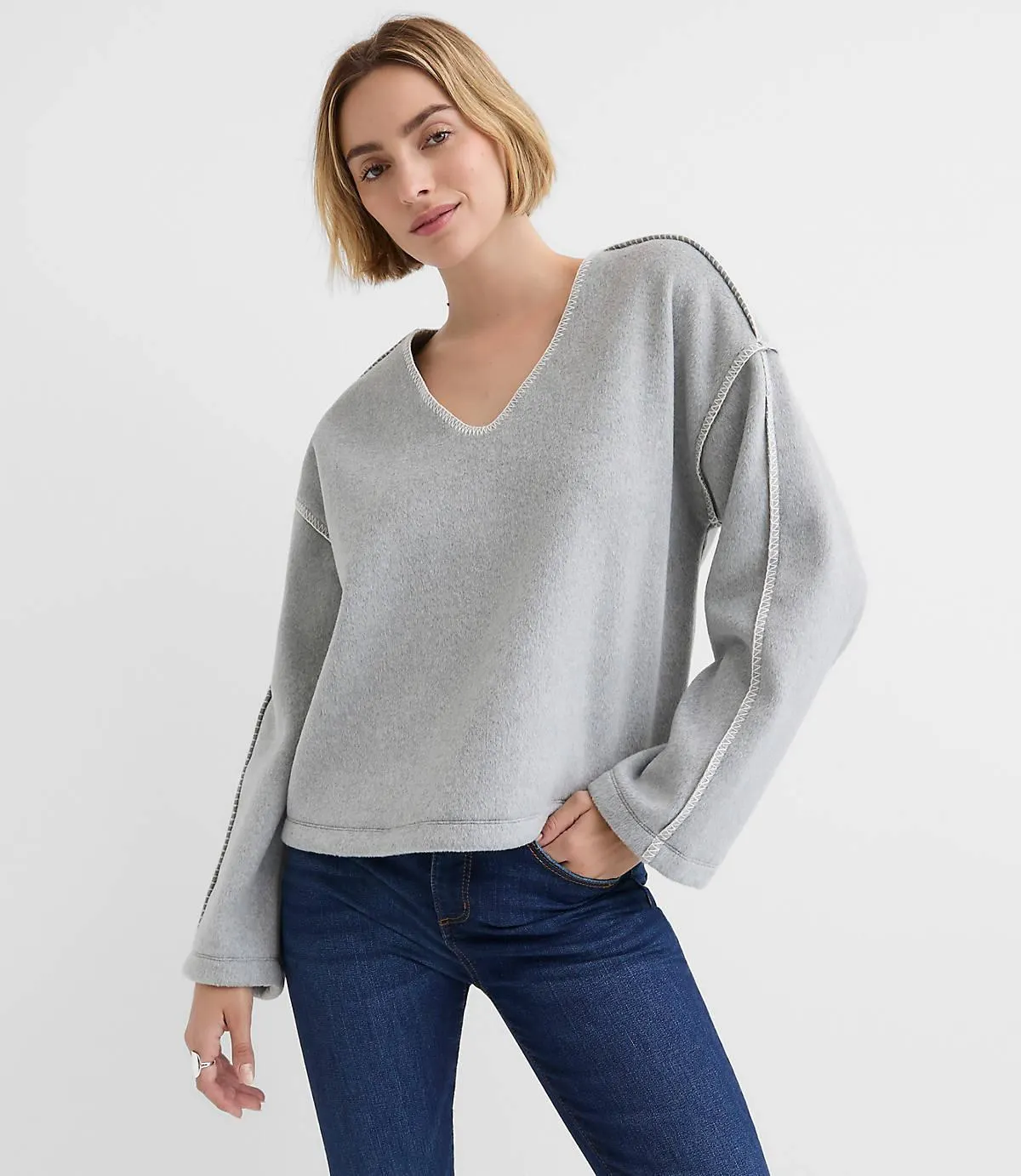 Heathered Whipstitch Fleece Top