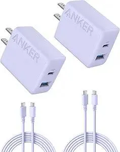 Anker iPhone 17/16 Charger, 2-Pack 20W Fast USB C Charger Block, for iPhone 17/16/16 Pro Max/15 Series/iPad Pro and More (Purple, 2 Pack & 2 Cable)