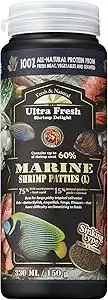 Ultra Fresh Marine Fish Food, 75% Sword Prawns + Squids, Natural Protein, Color Enhancement, for Large Saltwater Fish, Marine Shrimp Patties L 5.29oz