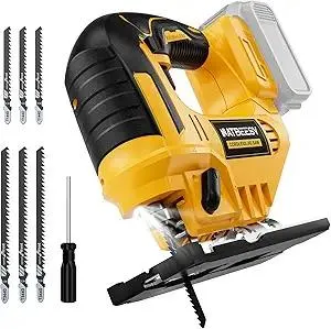 Product Summary: Jig Saw Compatible With Dewalt 20v Max Battery, NATBEESY Brushless Cordless jig saw tool, LED Work Light, 45° Beveled Cuts, Variable Speed 2900RPM, 3 Orbital Action, 6 Blades for Cutting (NOT Battery)