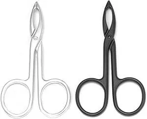 2 Pieces Tweezers Scissor Handle Straight Tip Scissor Shaped Eyebrows Tweezers for Hair Plucker Remover Facial Hair Eyebrows Care (Silver and Black)