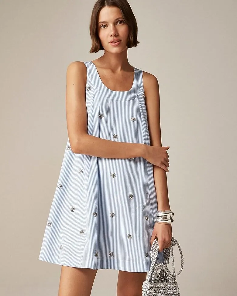 Collection embellished shift dress in cotton poplin