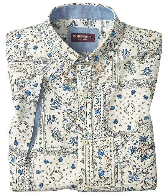 Bandana Print Short Sleeve Woven Shirt