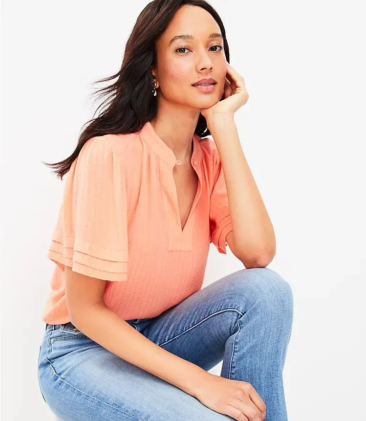 Striped Pleated Cuff Top