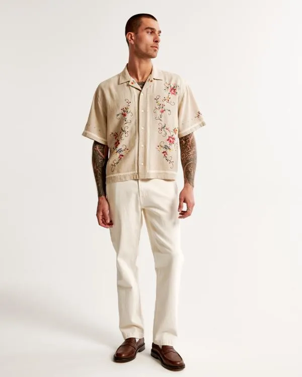 Camp Collar Cropped Summer Linen-Blend Shirt