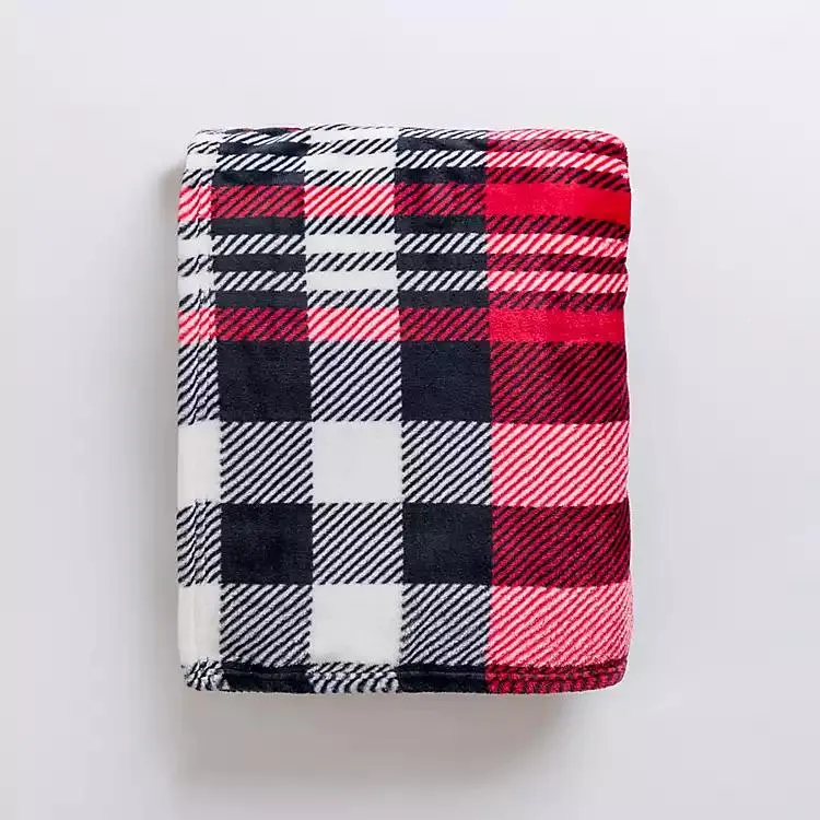 Plush Red and Black Plaid Throw