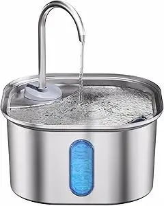 Cat Water Fountain Stainless Steel, 108oz/3.2L Quiet Automatic Water Dispenser for Dogs, Safe Auto Shut-Off, Large Square Pet Water Fountain for Cats Indoor with 1 Replacement Filter