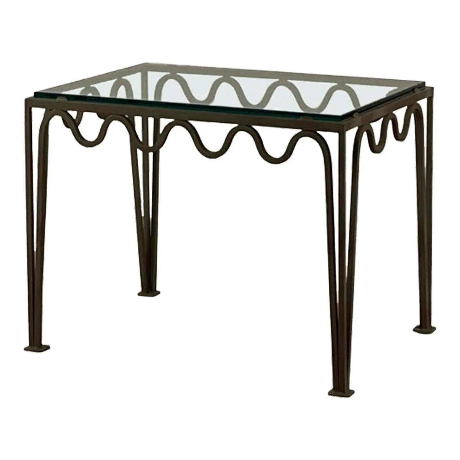 Large 'Méandre' Verdigris and Glass End Table by Design Frères