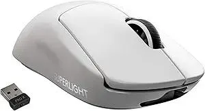 Logitech G PRO X Superlight Wireless Gaming Mouse, Ultra-Lightweight, Hero 25K Sensor, 25,600 DPI, 5 Programmable Buttons, Long Battery Life, Compatible with PC/Mac - White (Renewed)