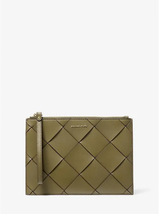 Jet Set Travel Extra-Large Woven Leather Wristlet