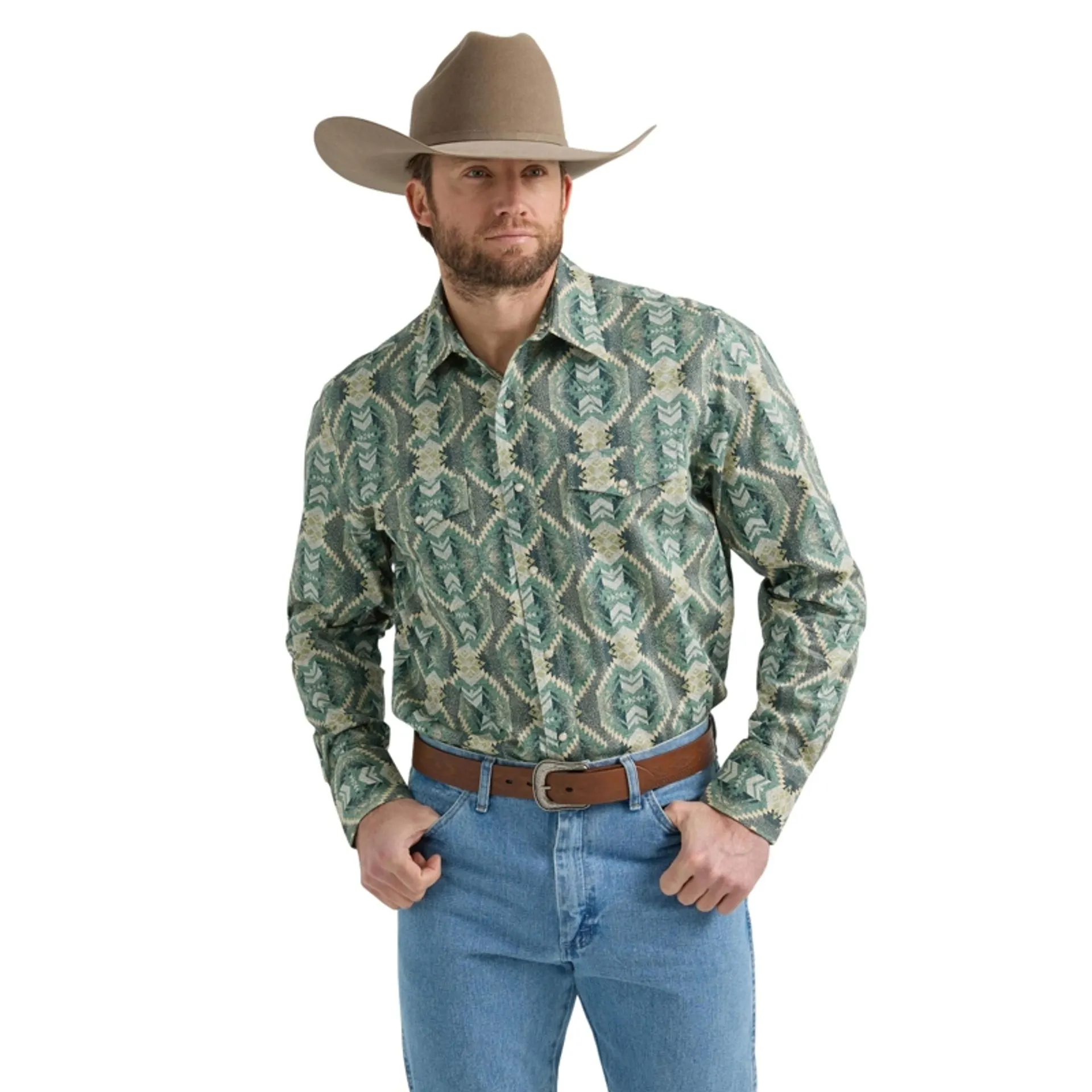 Wrangler Mens Green Checotah Long Sleeve Shirt