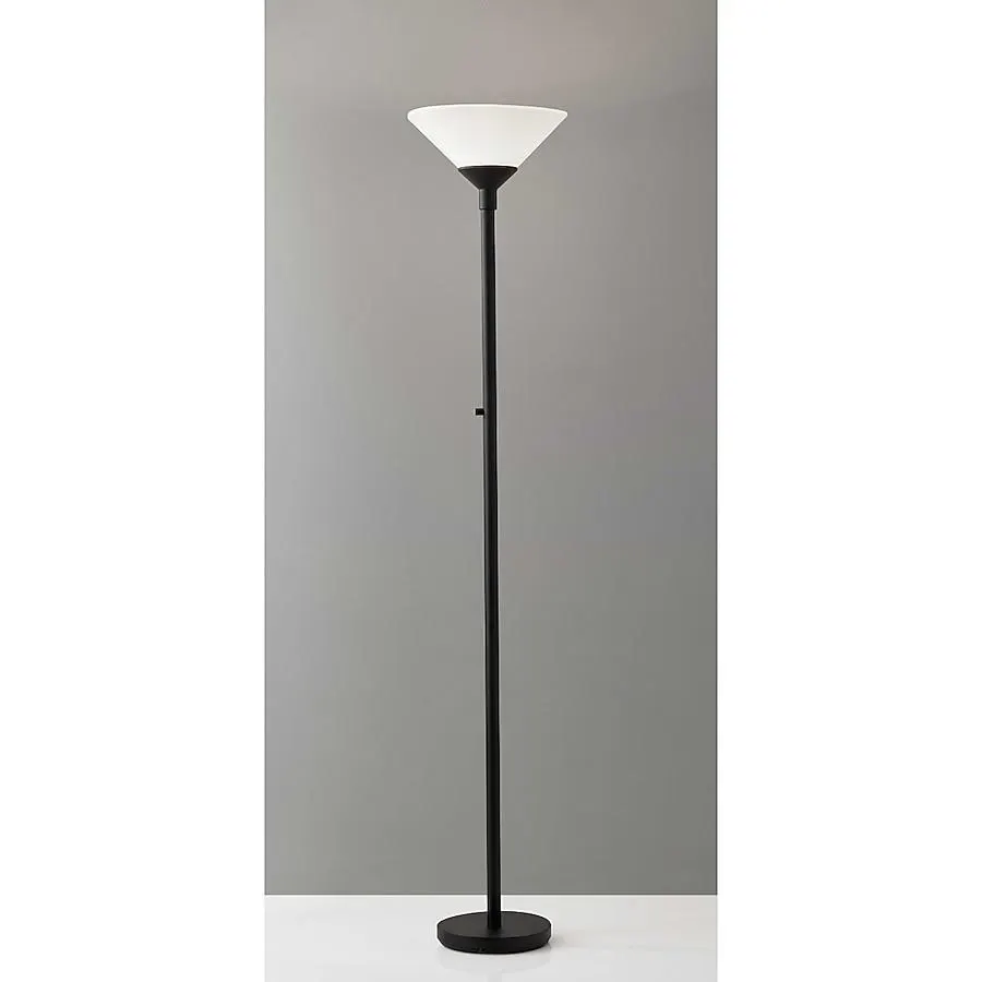 HomeRoots 73-in Black, White Torchiere Floor Lamp with Acrylic Shade