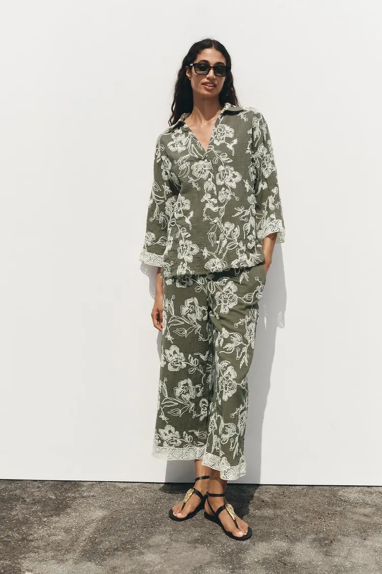 GUIPURE HEM EMBROIDERED PANTS