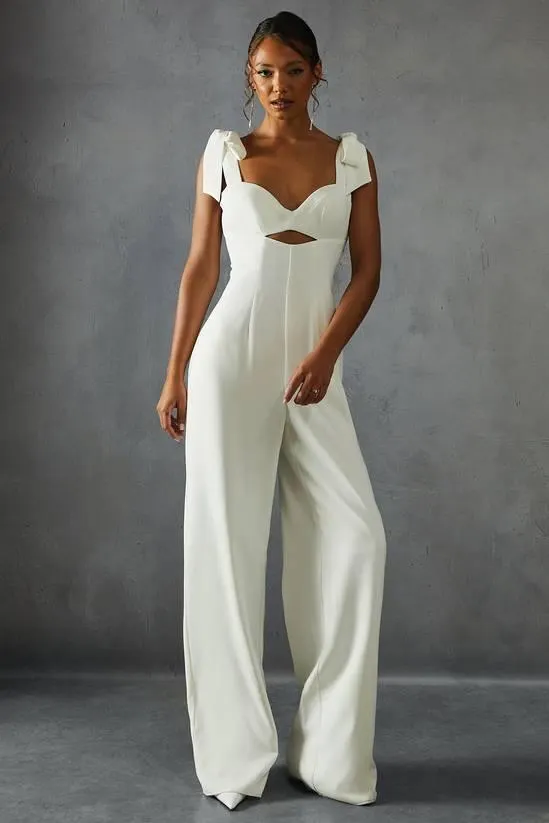 Bow Shoulder Wide Leg Jumpsuit