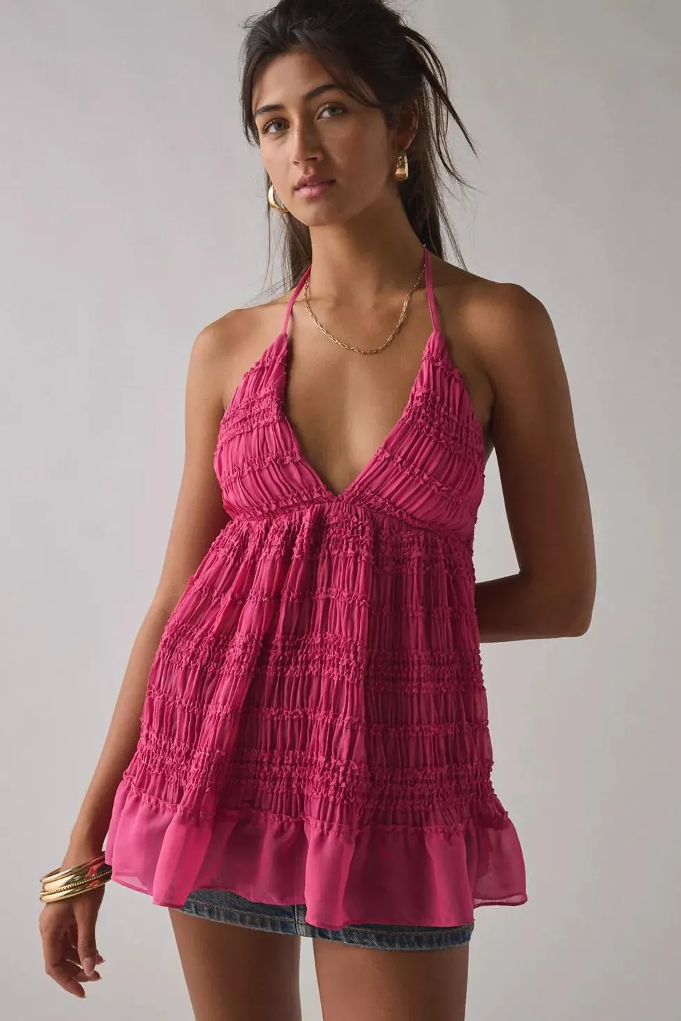 Kimchi Blue Edith Ruffle Babydoll Tunic Halter Top