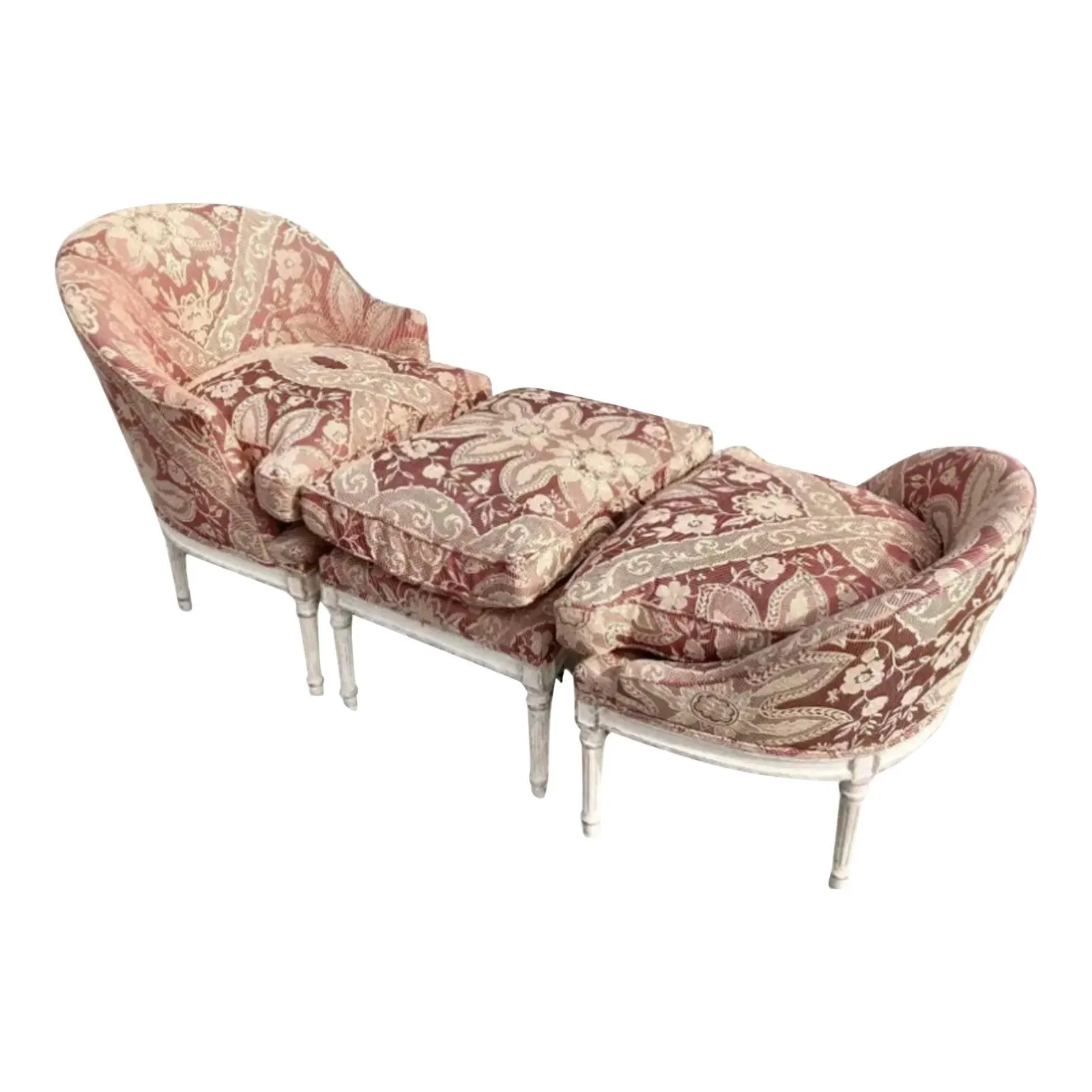 French Louis XVI Duchesse Brisée Chaise Lounge Chair & Ottoman Set