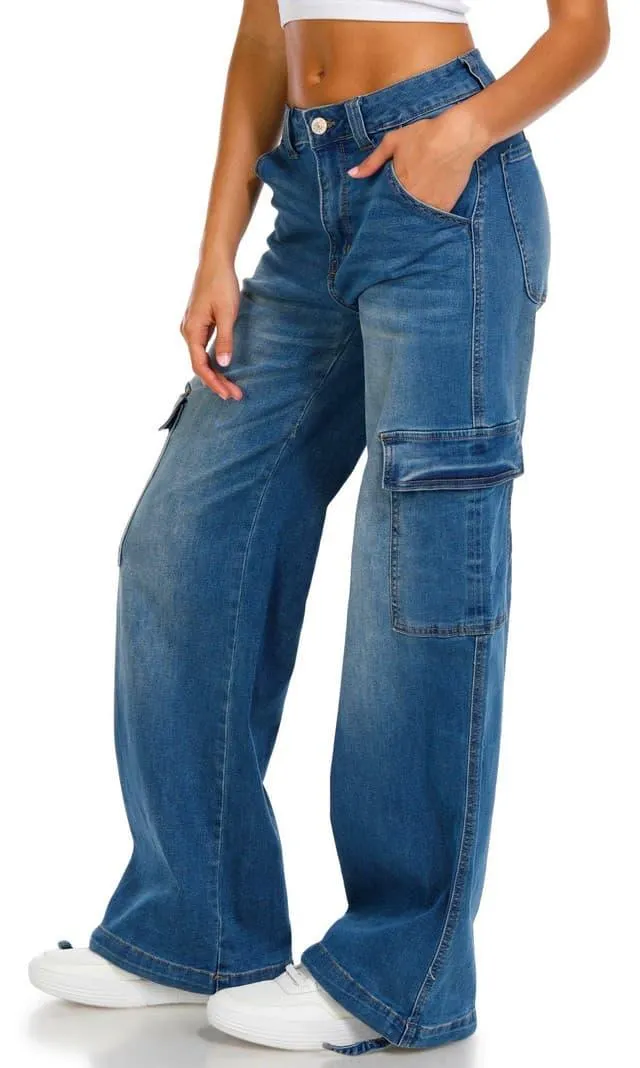 Gemma Rae Juniors Hi-Rise Cargo Wide Leg Jeans