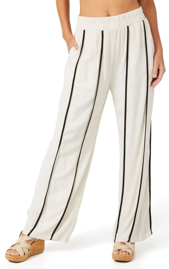 Ocean Drive Juniors Wide Leg Linen Piped Pants