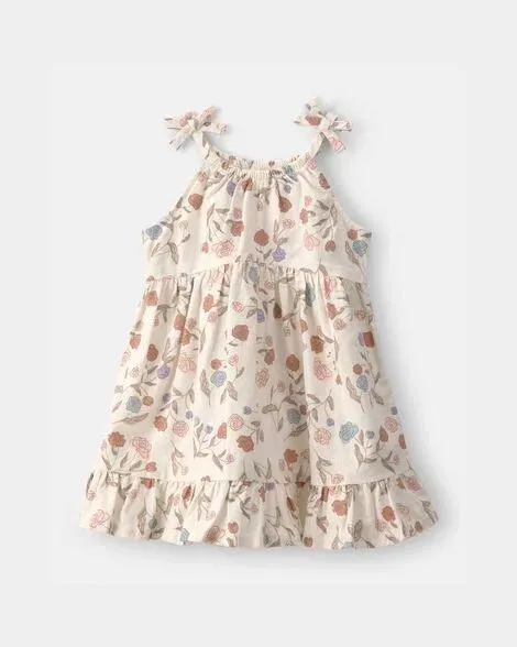 Baby Girl Floral Sleeveless Dress - Cream