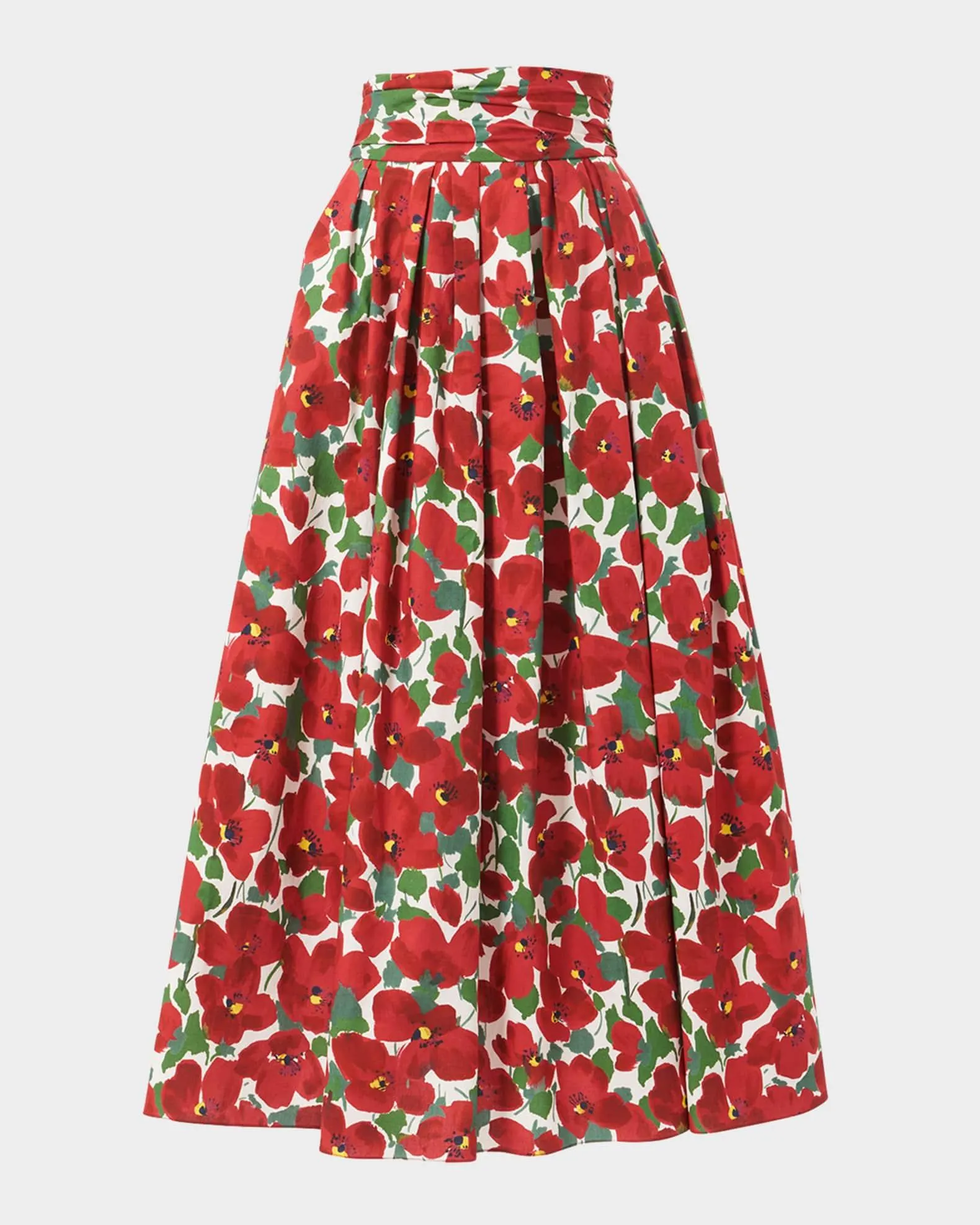Floral Pleated Cummerbund Midi Skirt