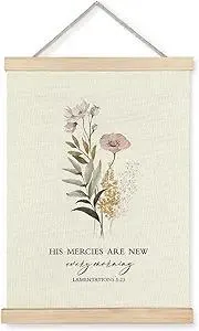 Supwhd Christian Wall Art Decor for Bedroom Living Room Office, His Mercies are New Every Morning Scripture Wall Art Framed 12x16, Christian Gifts for Women
