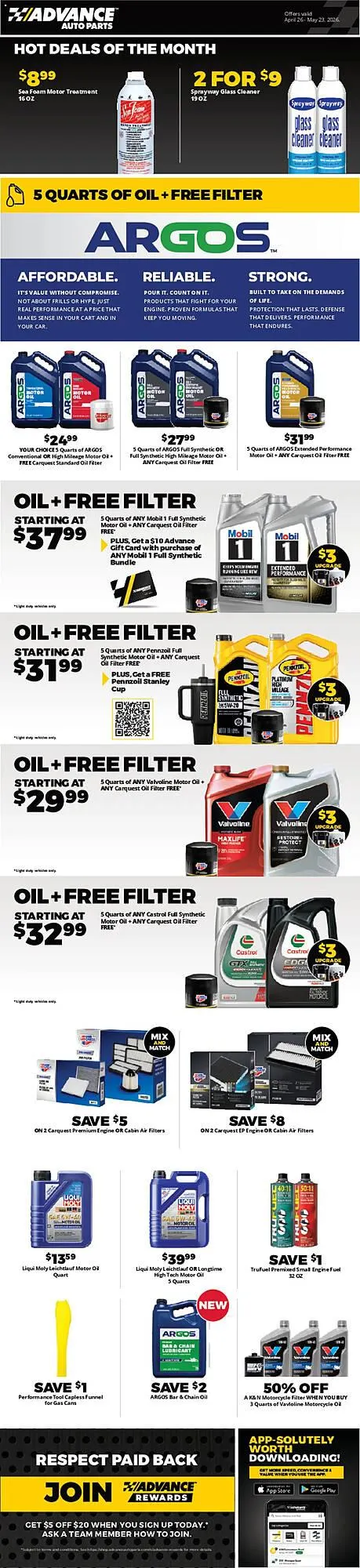 Weekly ad Advance Auto Parts flyer from April 26 to May 23 2026 - Page 1