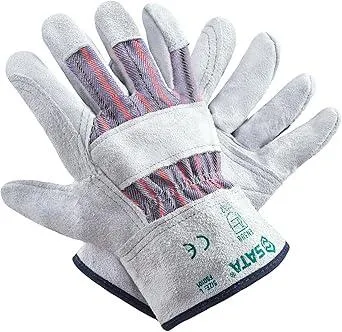 SATA Heavy Duty Work Gloves, Original Doublelayer Cowhide Halfleather,Cotton Lining, Firm Grip, Cow Split Leather for Working