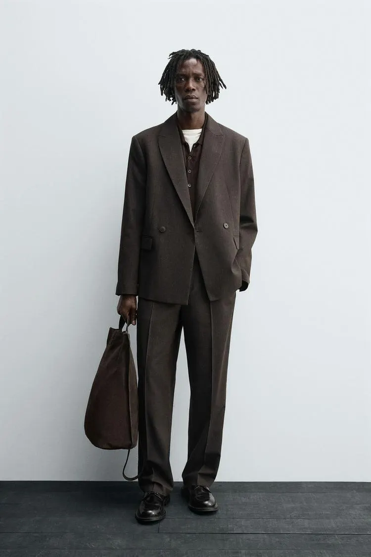DOUBLE BREASTED WOOL BLEND SUIT JACKET