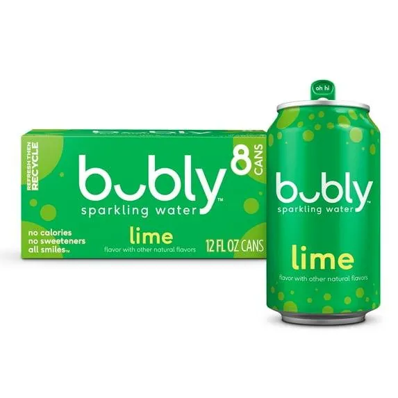 bubly Lime Sparkling Water, 12 fl oz, 8 Pack Cans