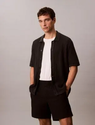 Cotton Mesh Button-Down Sweater