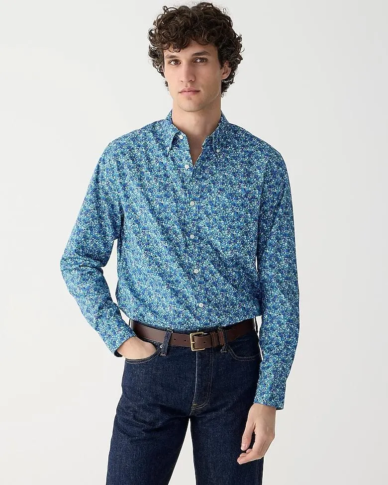 Slim Secret Wash cotton poplin shirt in print