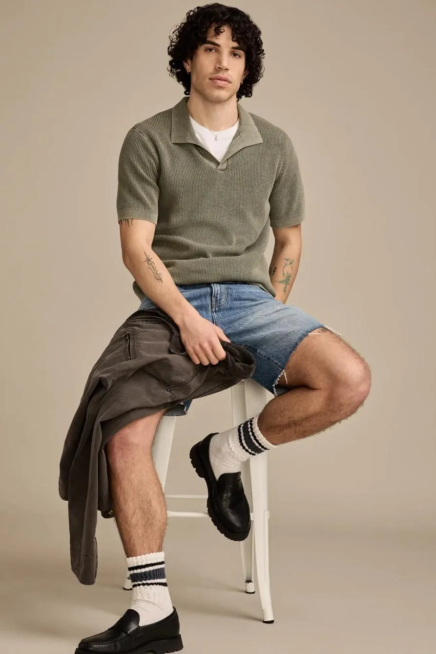 washed polo short sleeve sweater