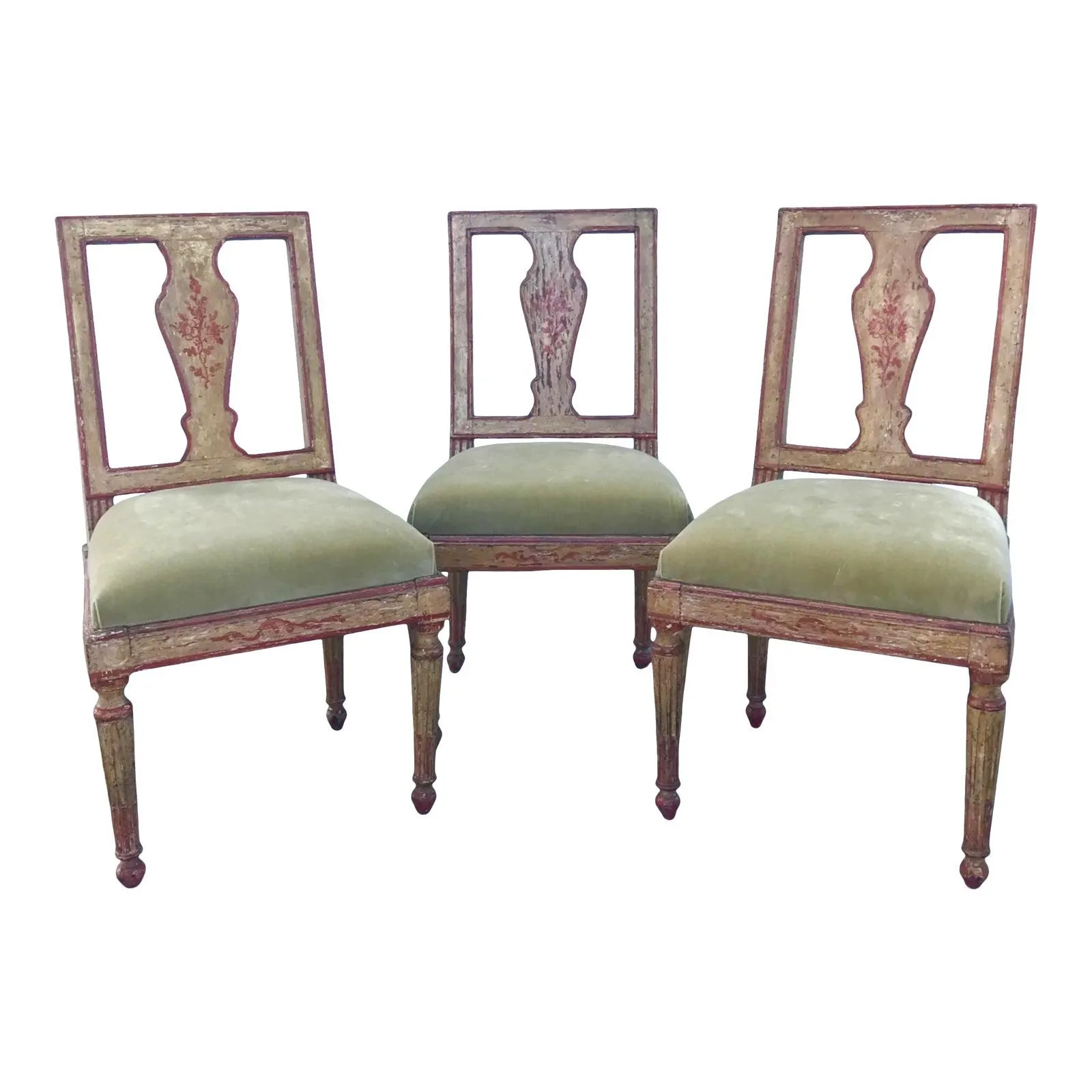 18th Century Italian Neoclassical Polychrome Painted Side Chairs - Set of 3