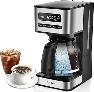 Taylor Swoden Programmable Coffee Makers 12 Cup, Hot and Iced Coffee Maker, 4 Brew Strength, LED Display, 24H Timer, Keep Warm&Auto Shutoff- Drip Coffee Machine for Home/Office, Black &Stainless Steel